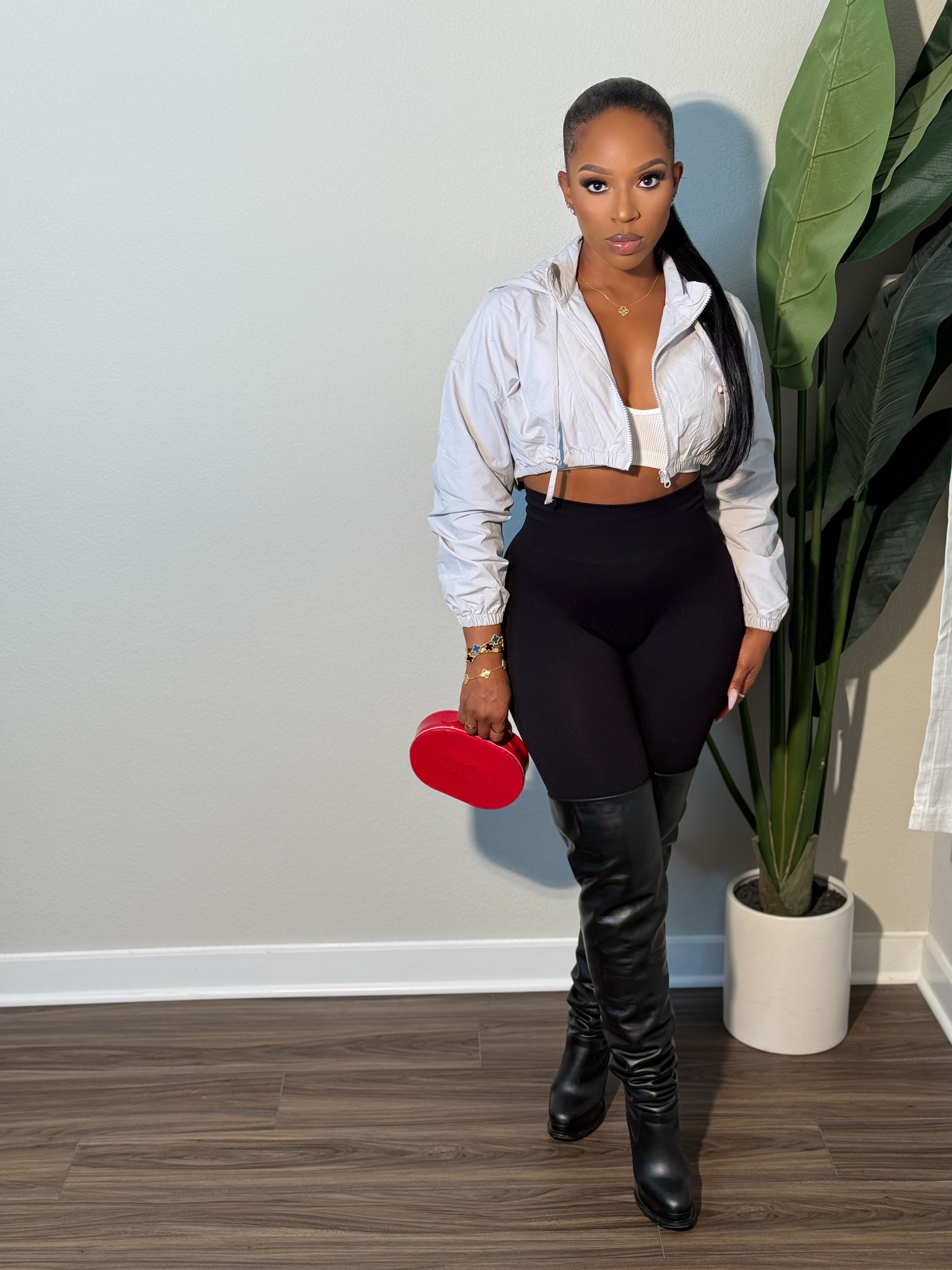 Hoodie Cropped Jacket (Grey)