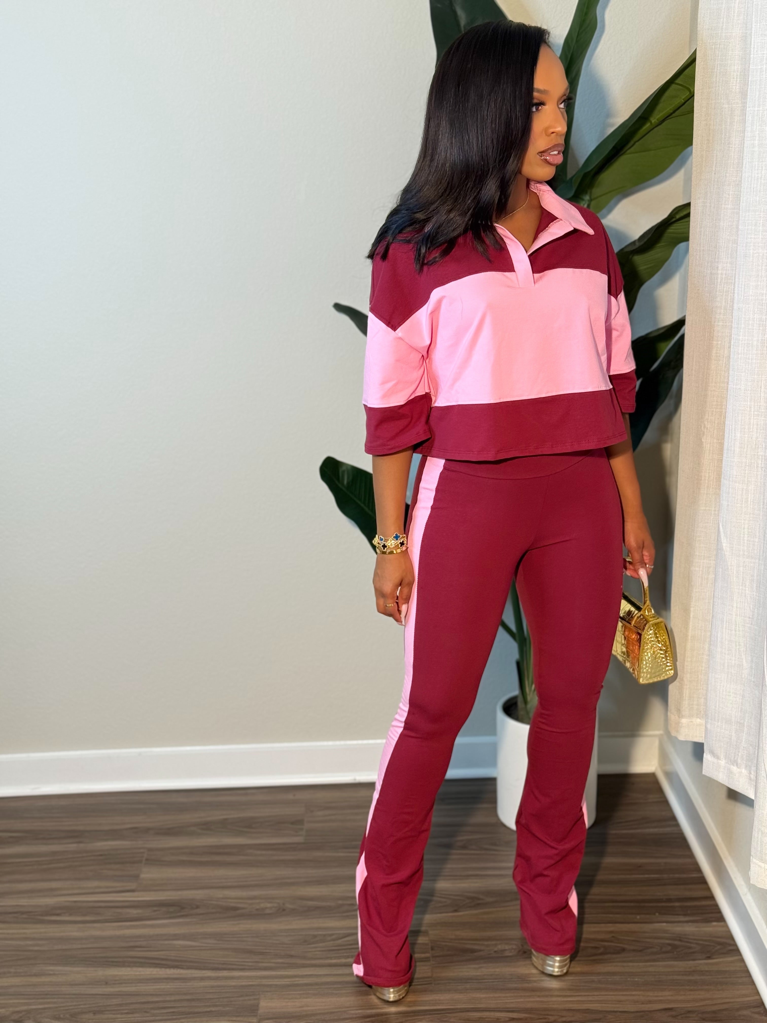 Drew Set (MAROON/LT PINK)