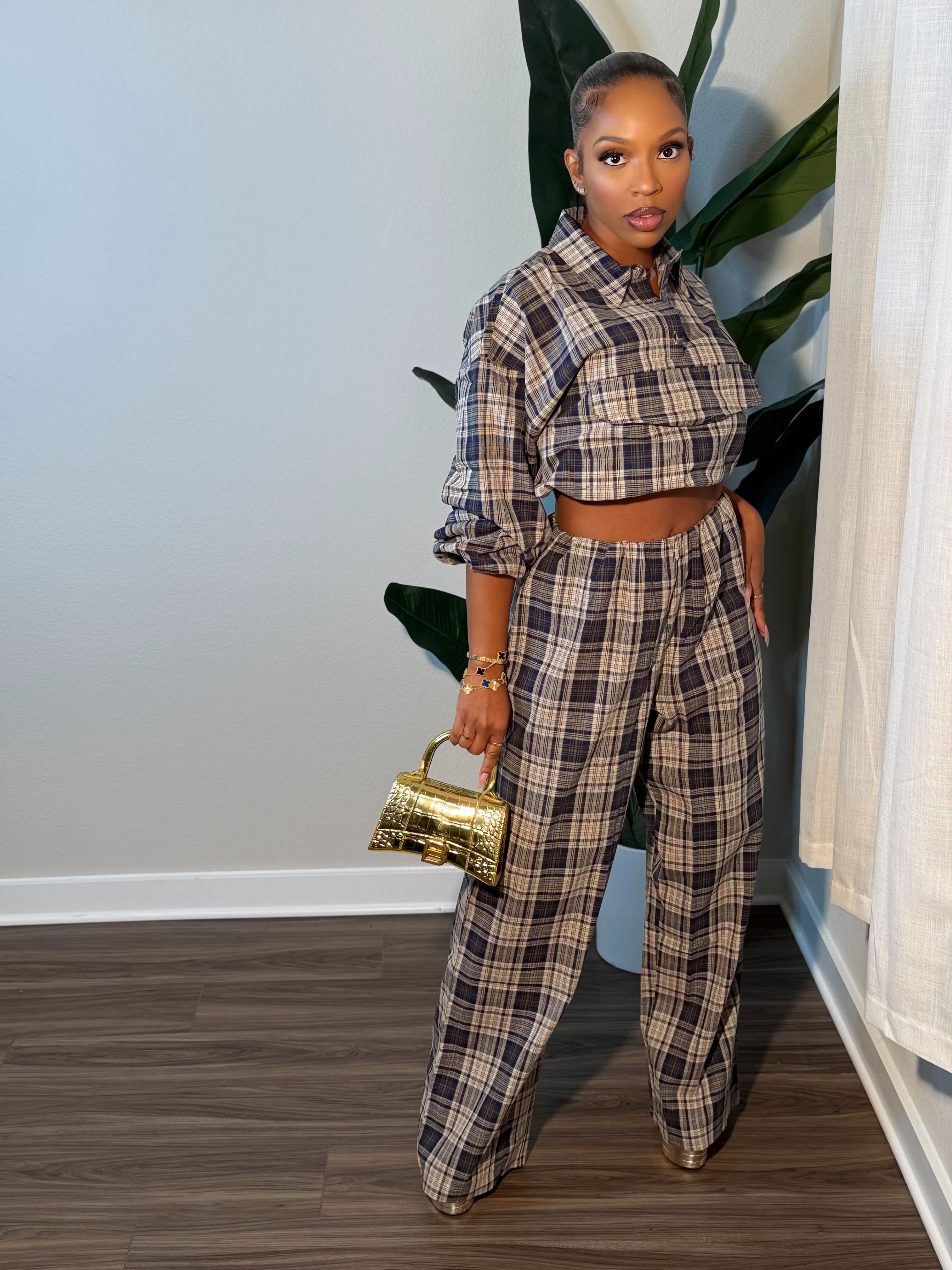 Nuri Plaid Set (Navy)
