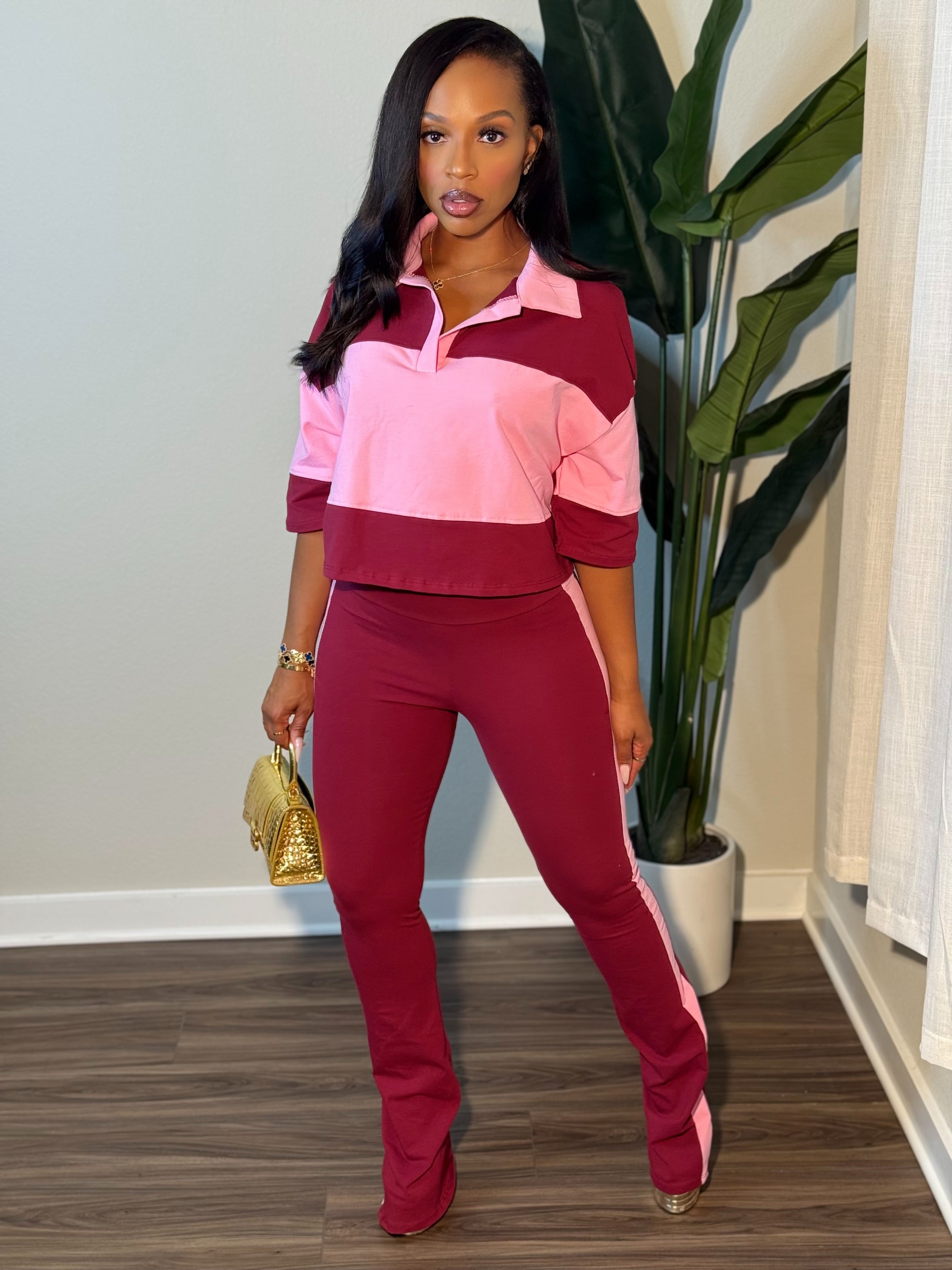 Drew Set (MAROON/LT PINK)