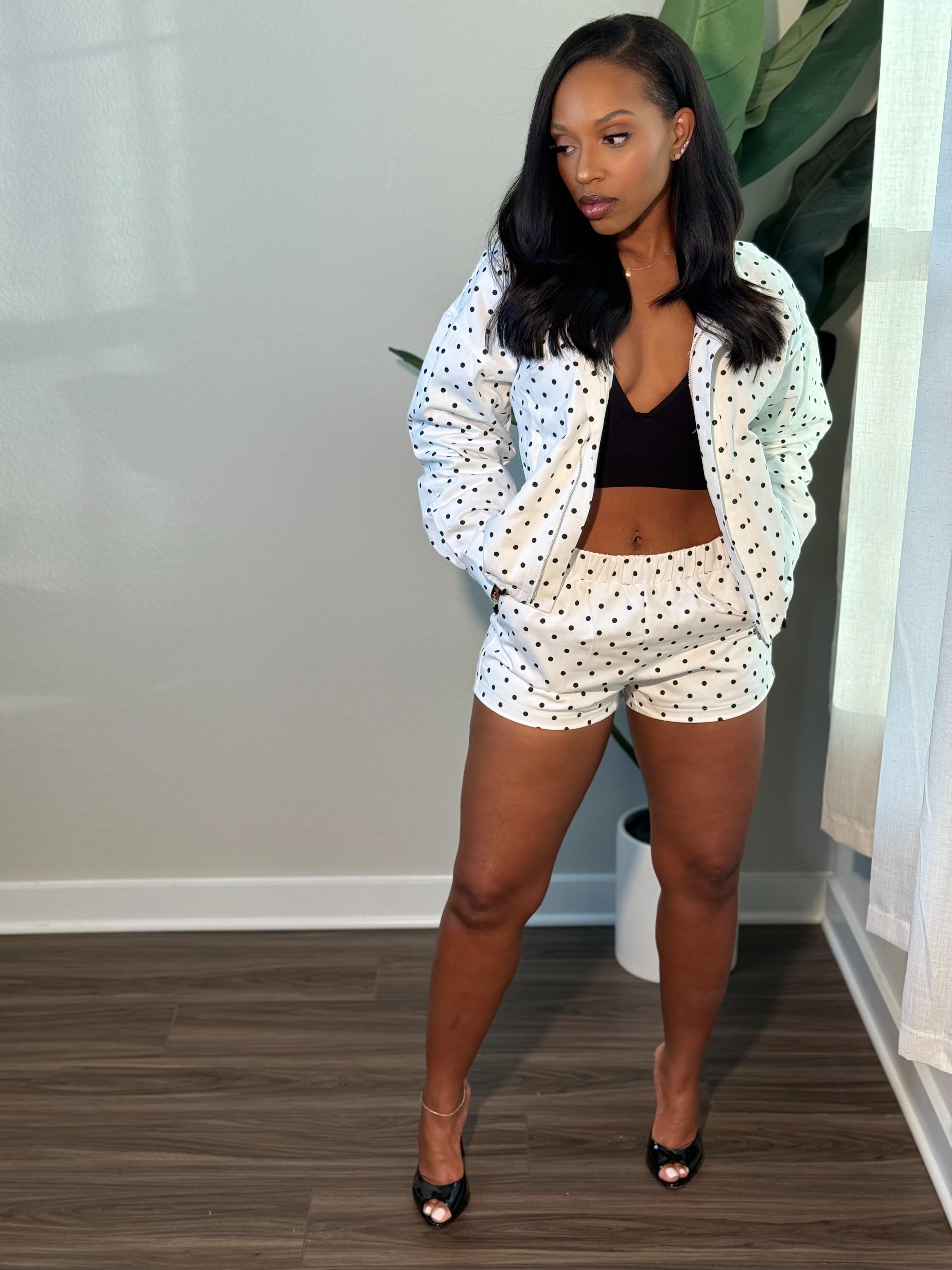 Harper Polka dot Short Set (White)