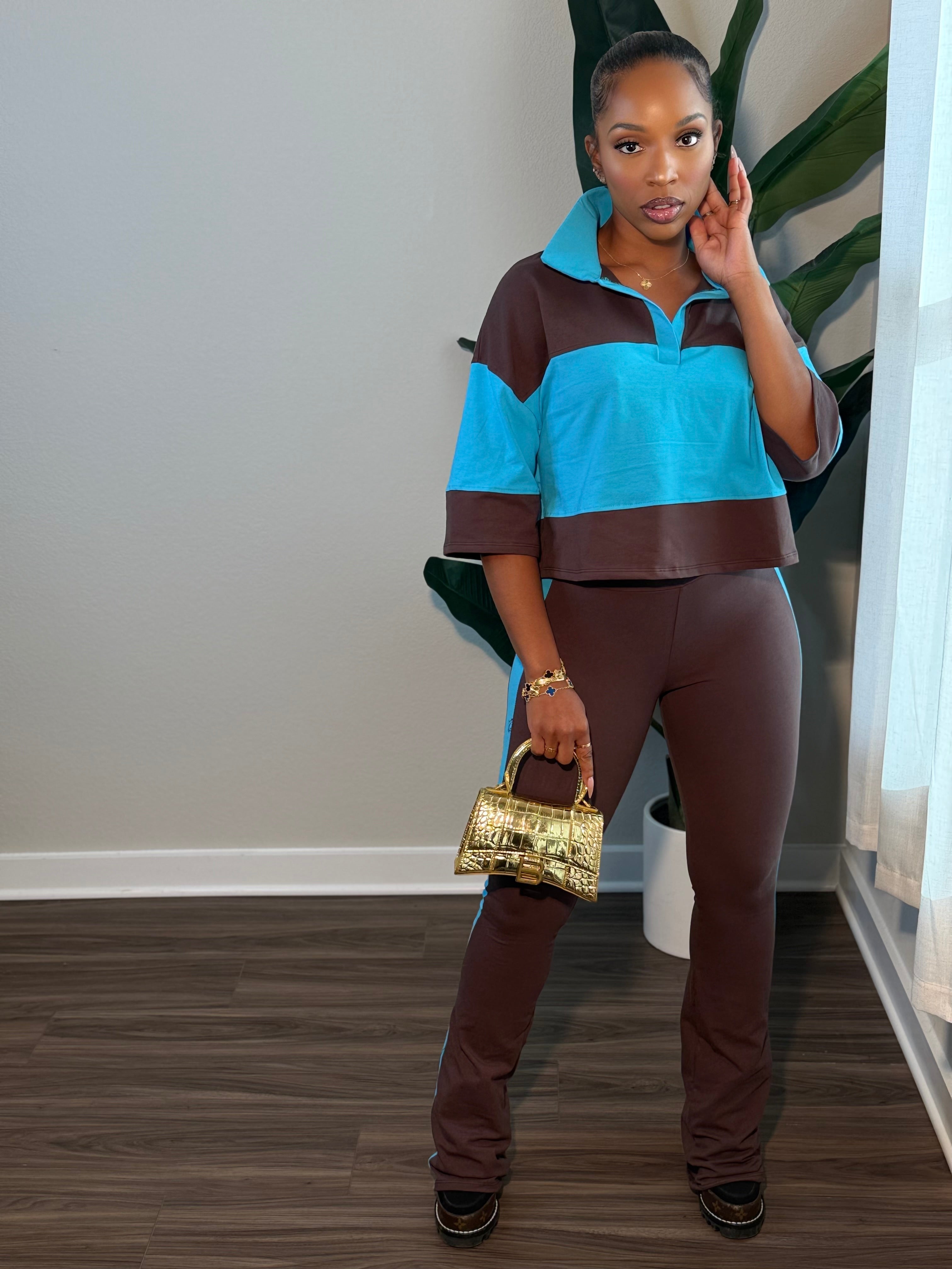 Drew Set (DARK BROWN/AQUA)