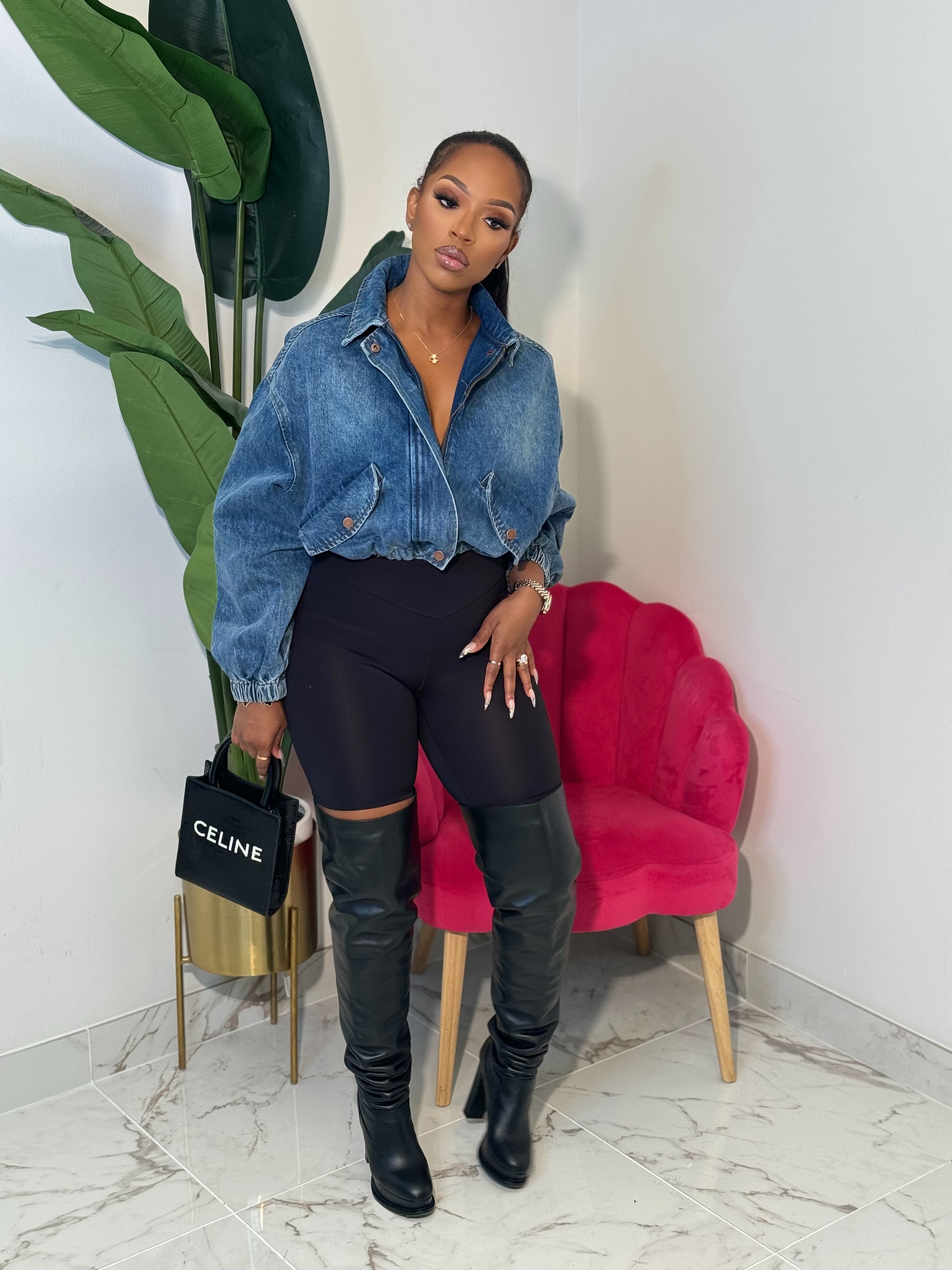 Bri Crop Denin Jacket (Blue)