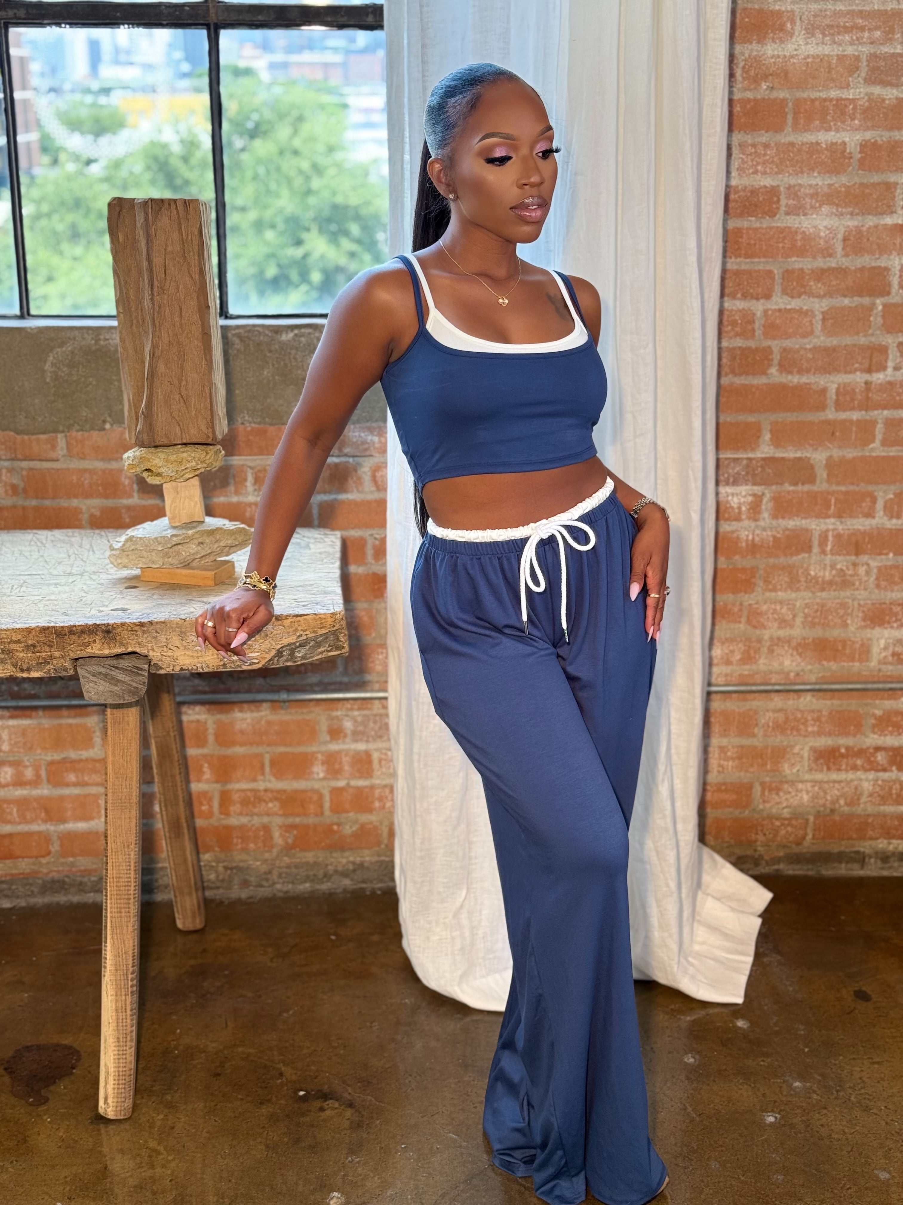 Just Chill Set 2 Piece Wide Leg Set (INSIGNIA BLUE)