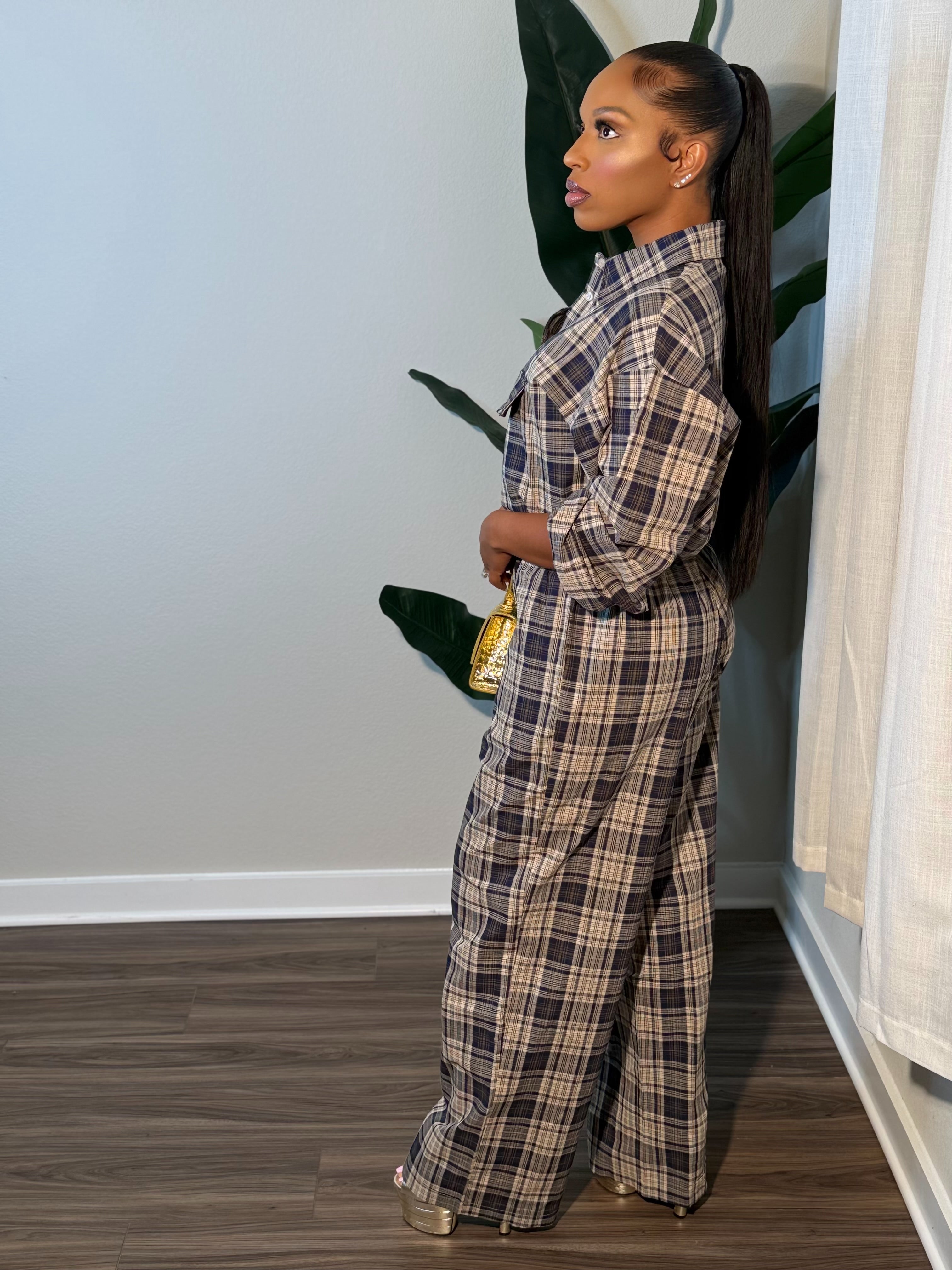 Nuri Plaid Set (Navy)