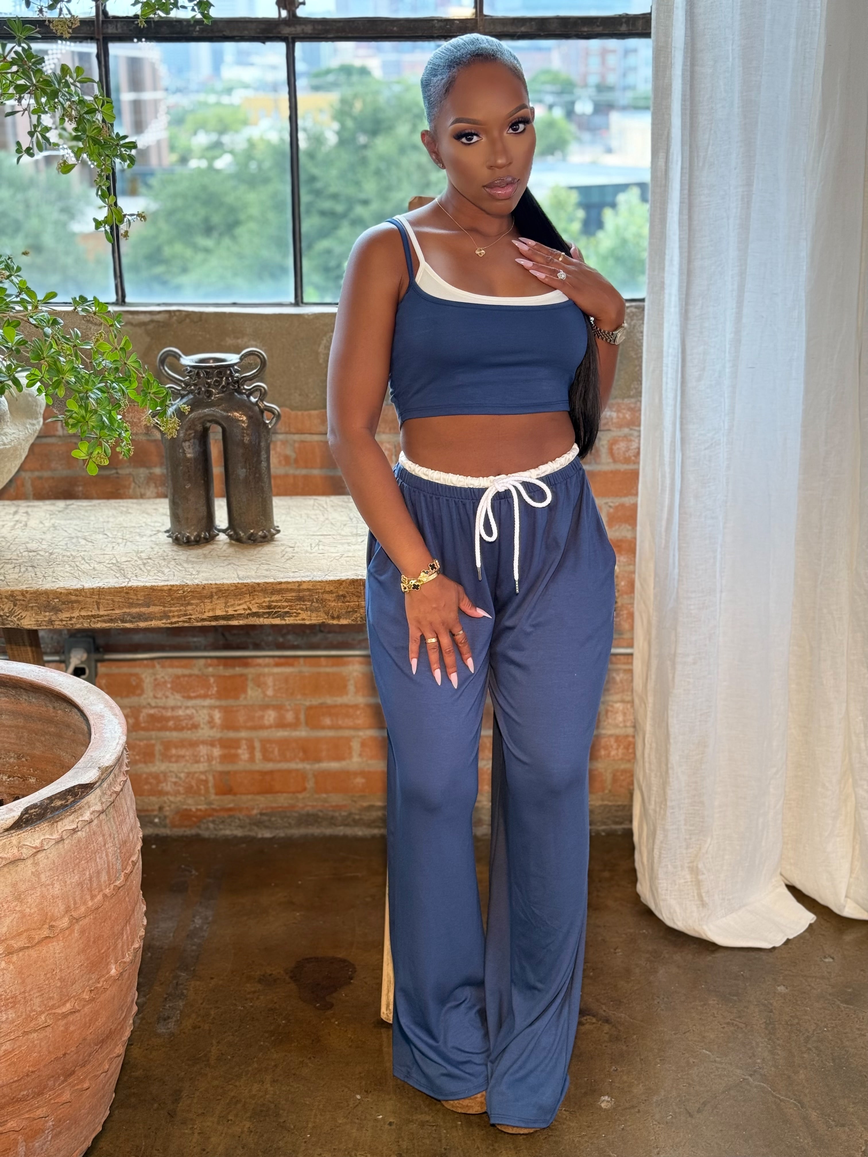 Just Chill Set 2 Piece Wide Leg Set (INSIGNIA BLUE)
