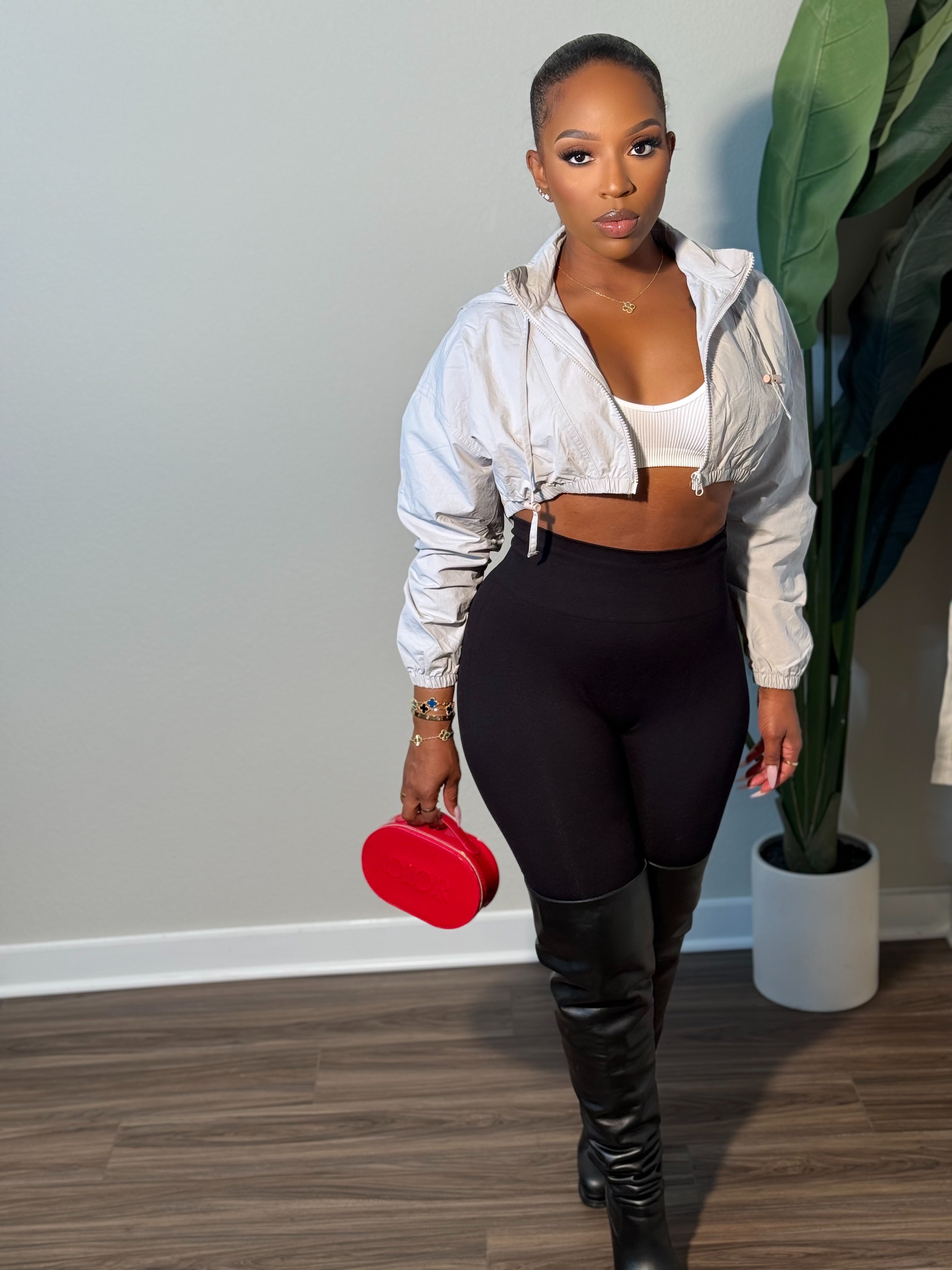 Hoodie Cropped Jacket (Grey)