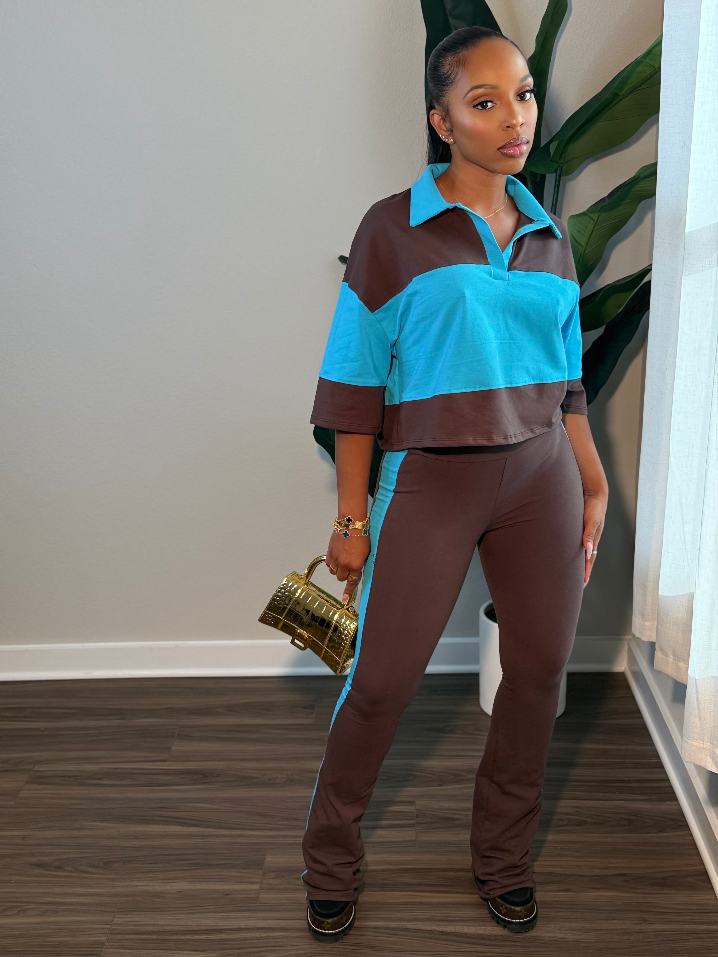 Drew Set (DARK BROWN/AQUA)