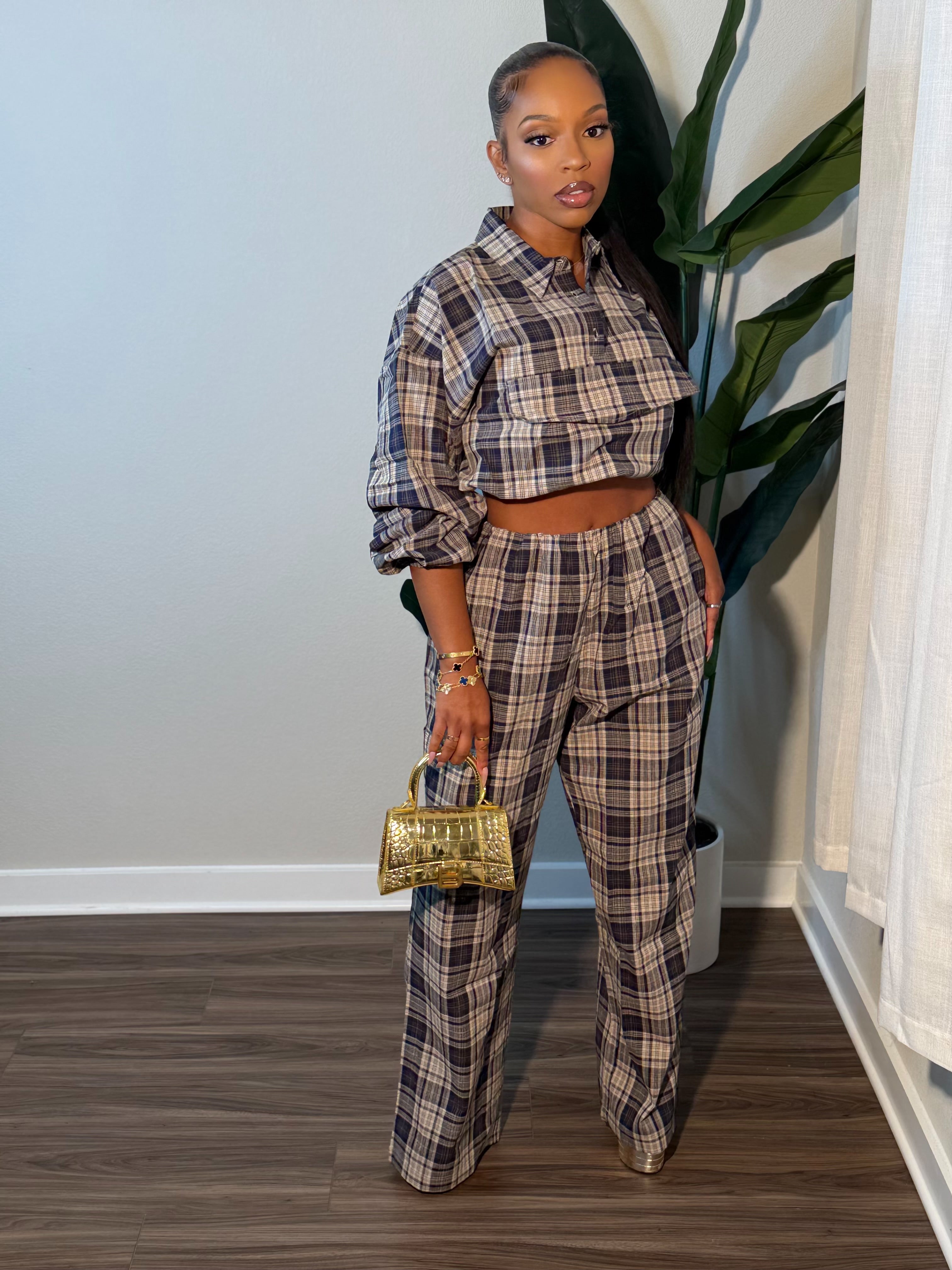 Nuri Plaid Set (Navy)