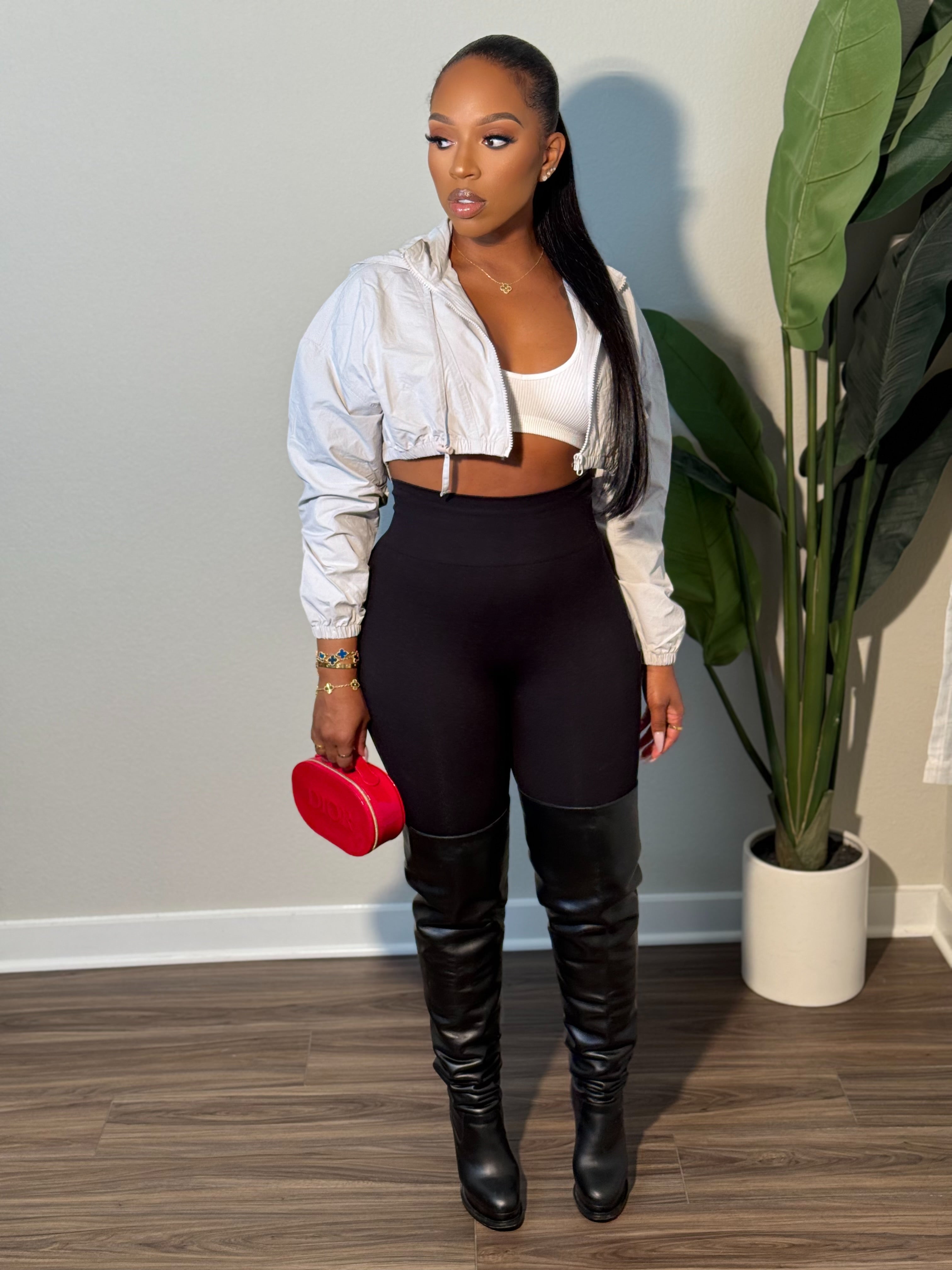 Hoodie Cropped Jacket (Grey)