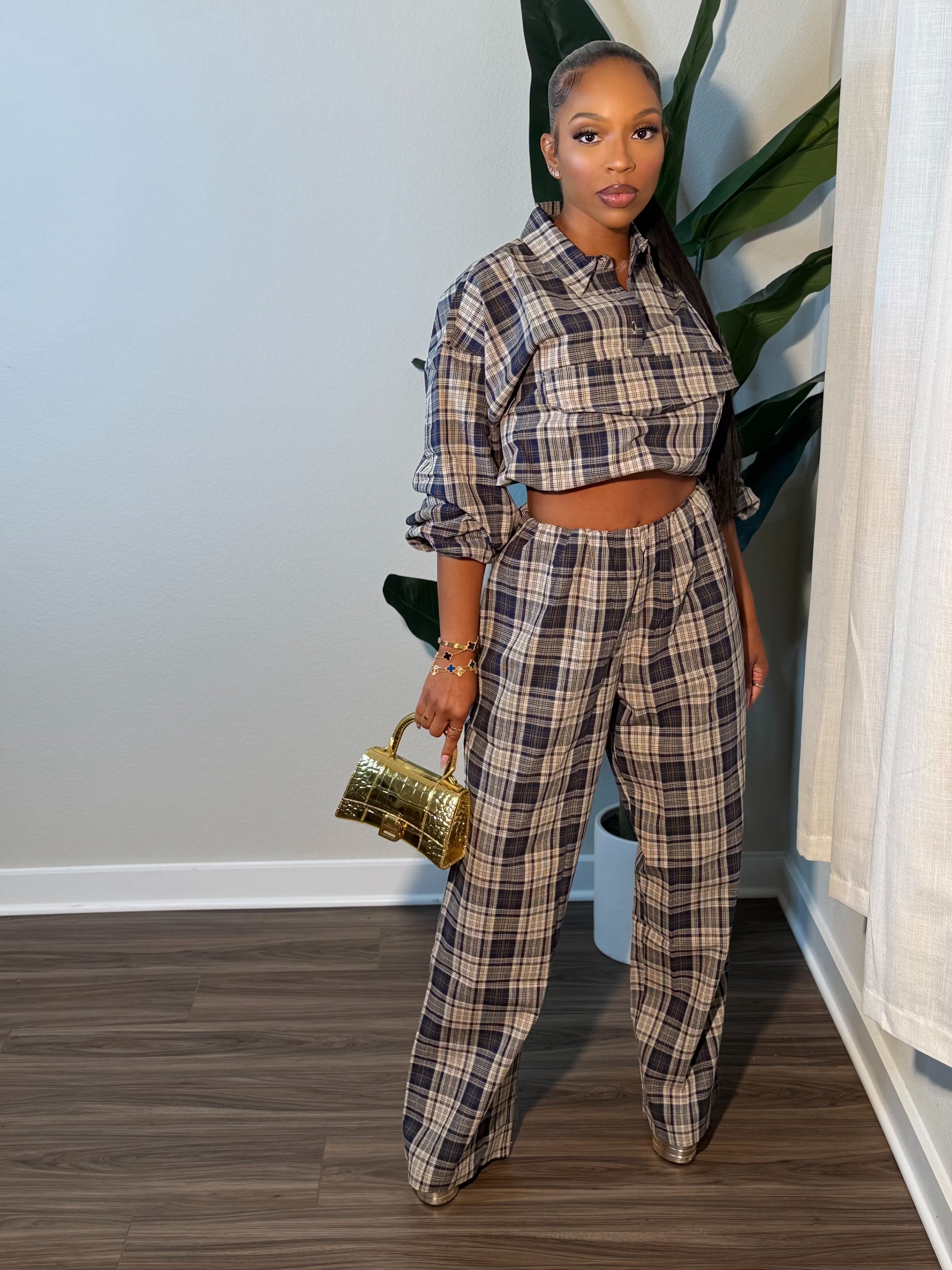 Nuri Plaid Set (Navy)