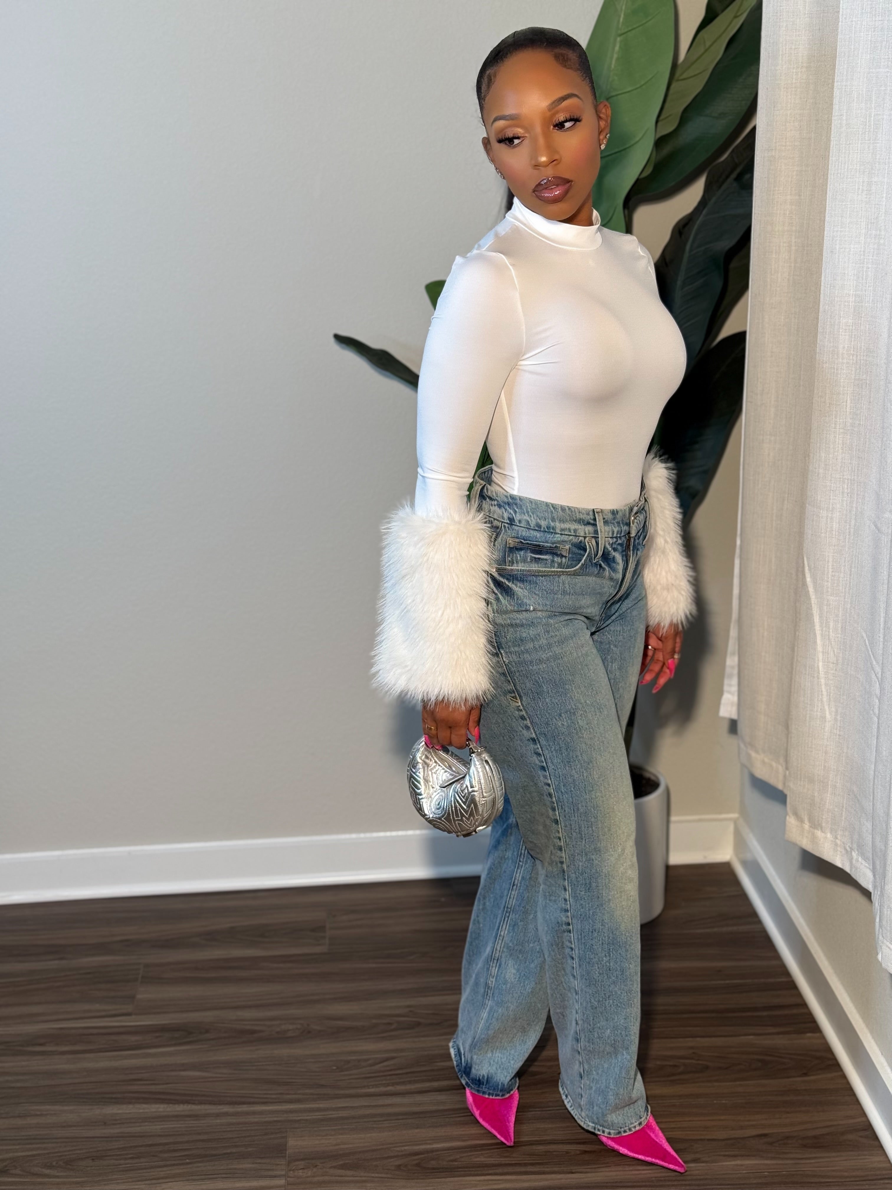 Fancy Fur Bodysuit (White)