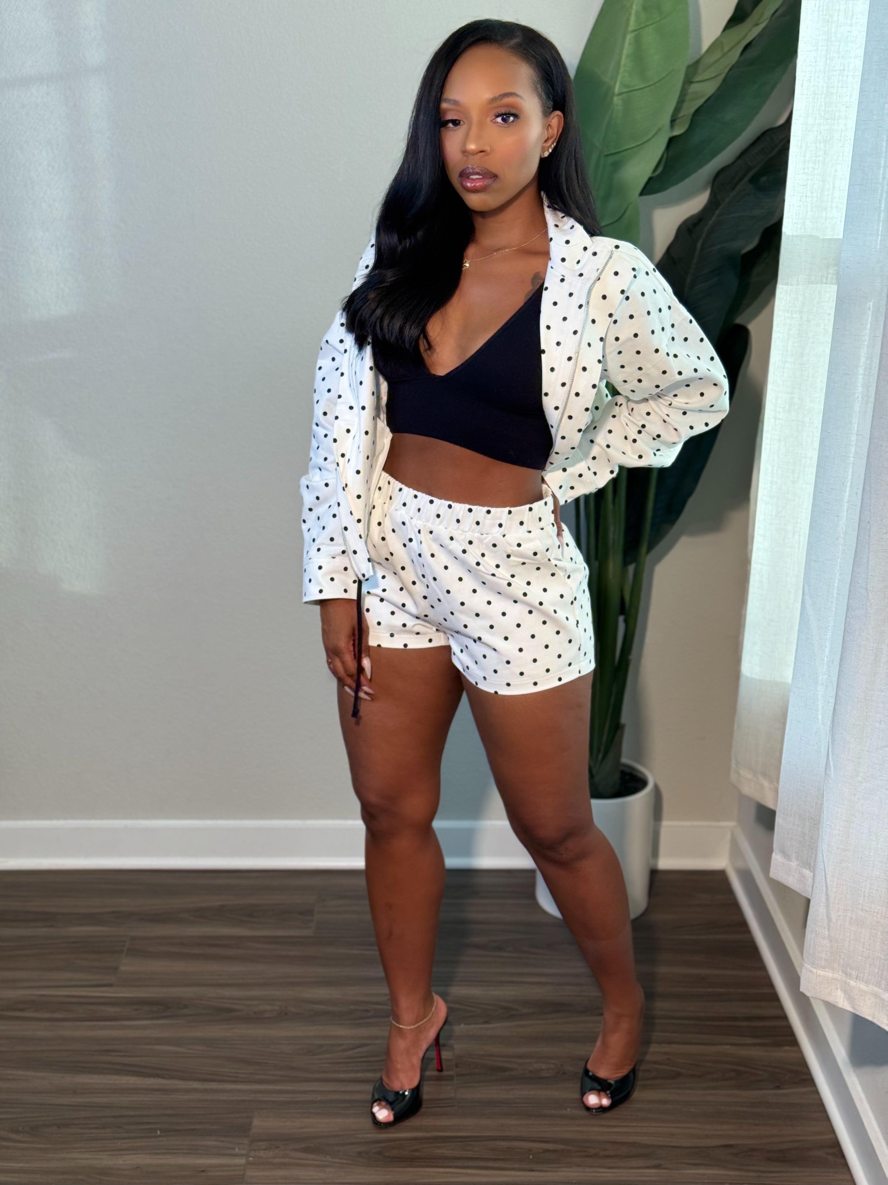 Harper Polka dot Short Set (White)