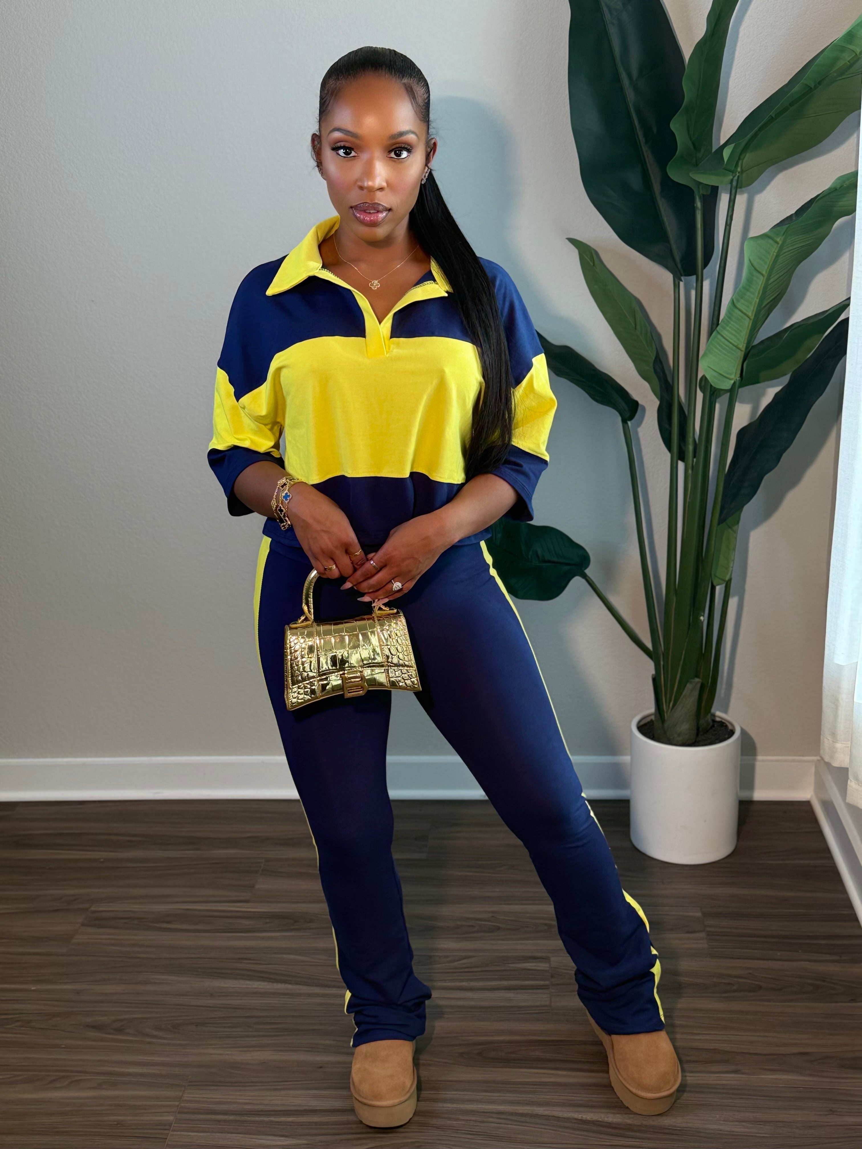 Drew Set NAVY/LT YELLOW