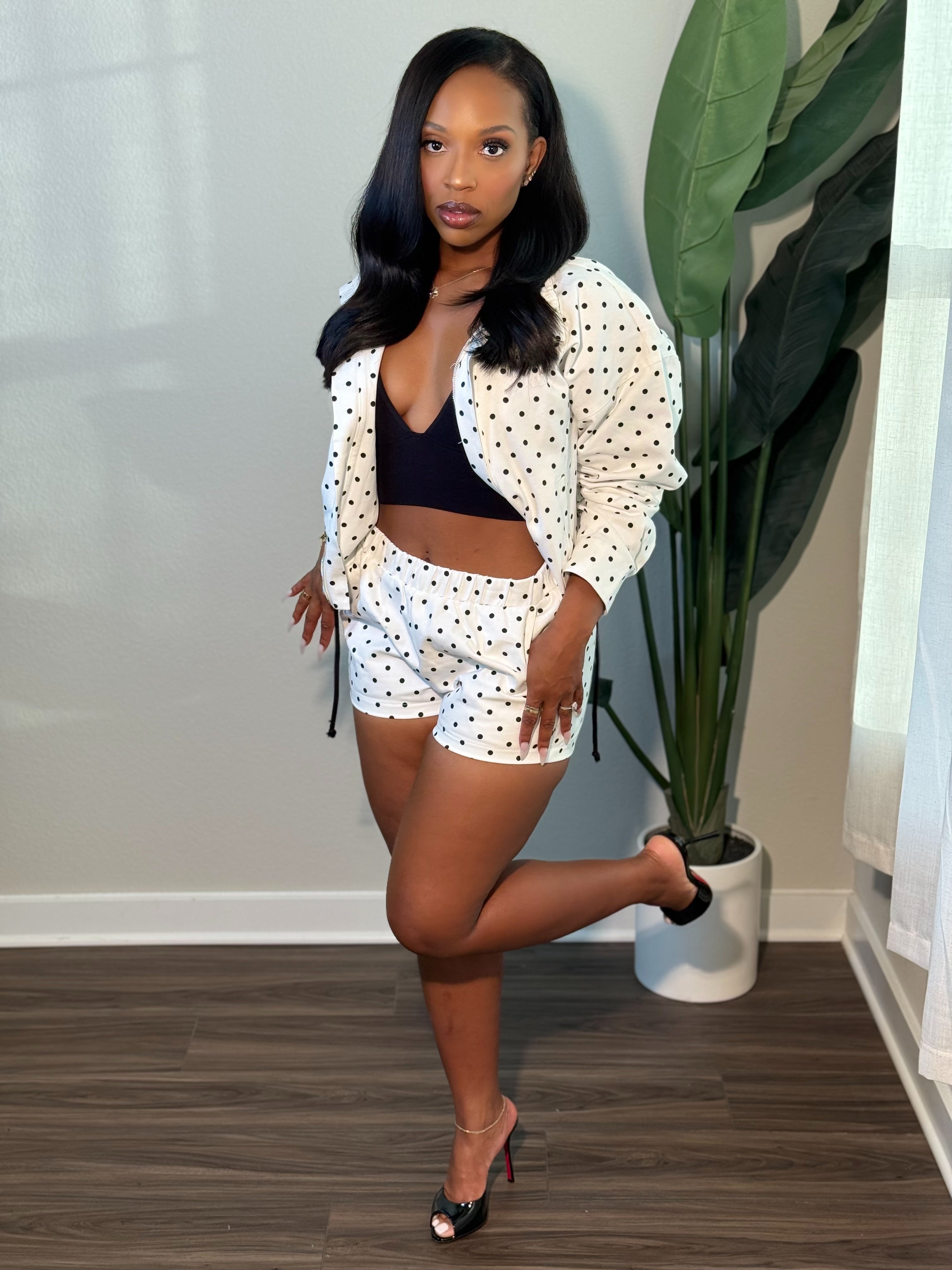 Harper Polka dot Short Set (White)