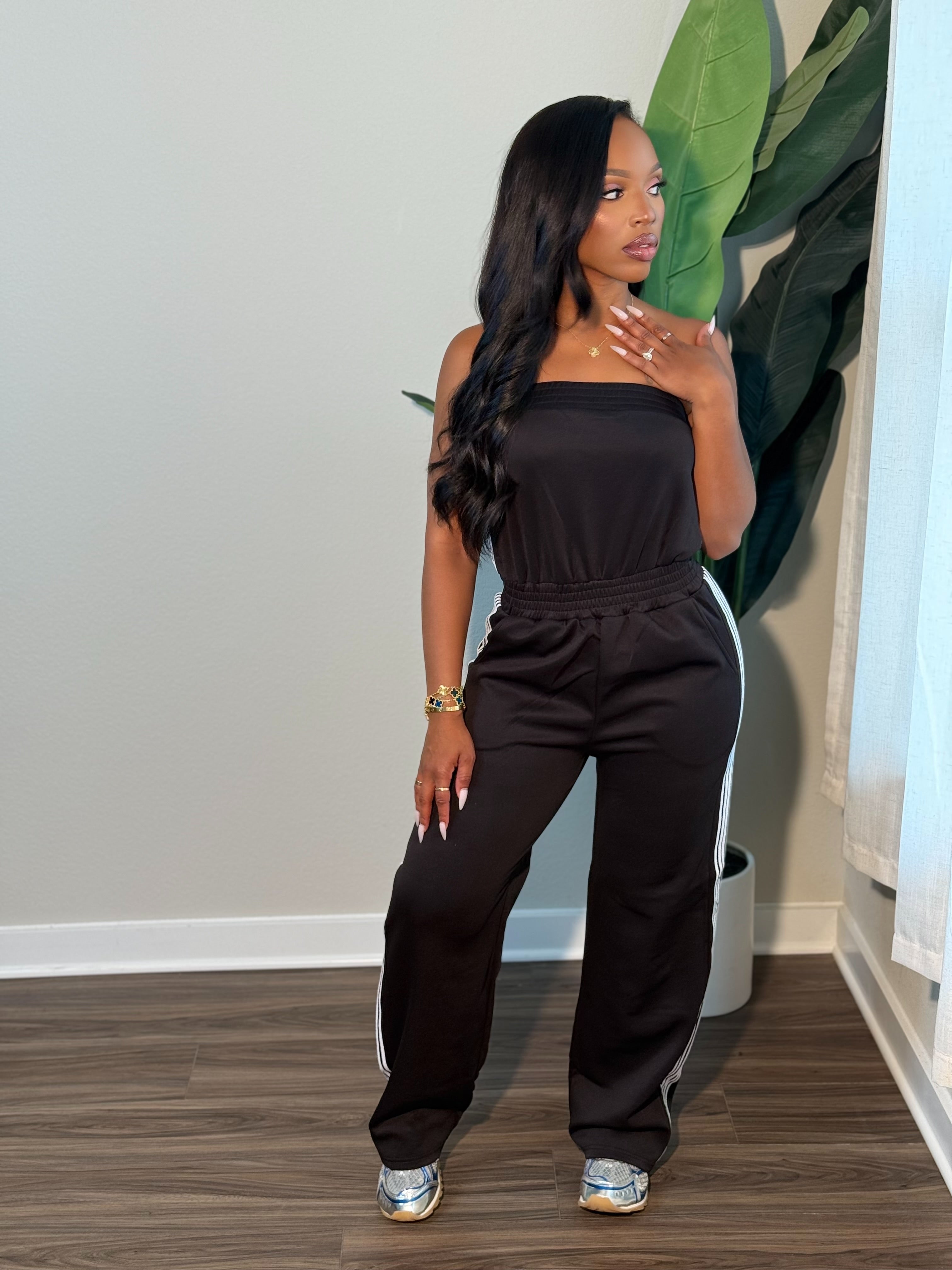 Side Stripe Jumpsuit (Black)