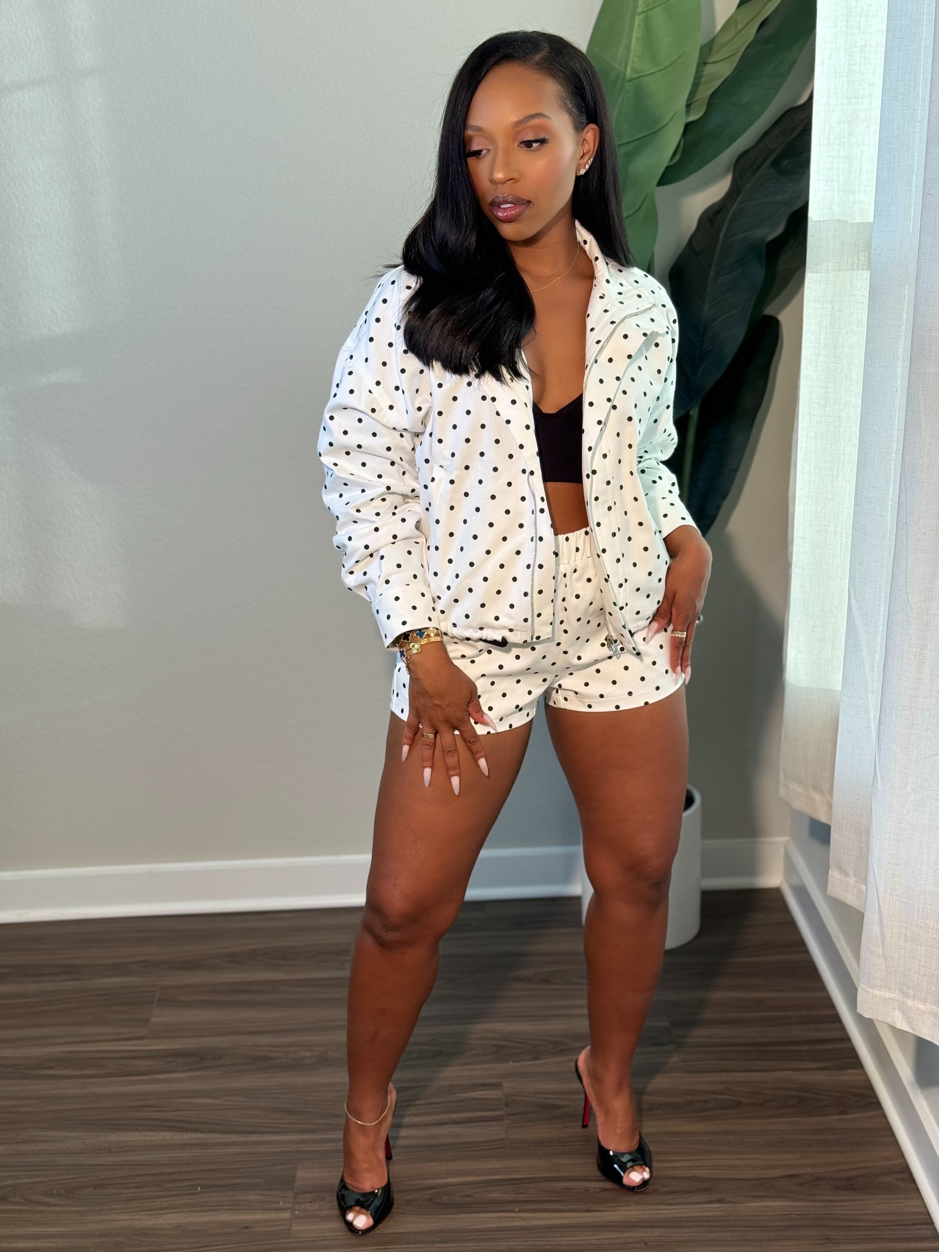 Harper Polka dot Short Set (White)