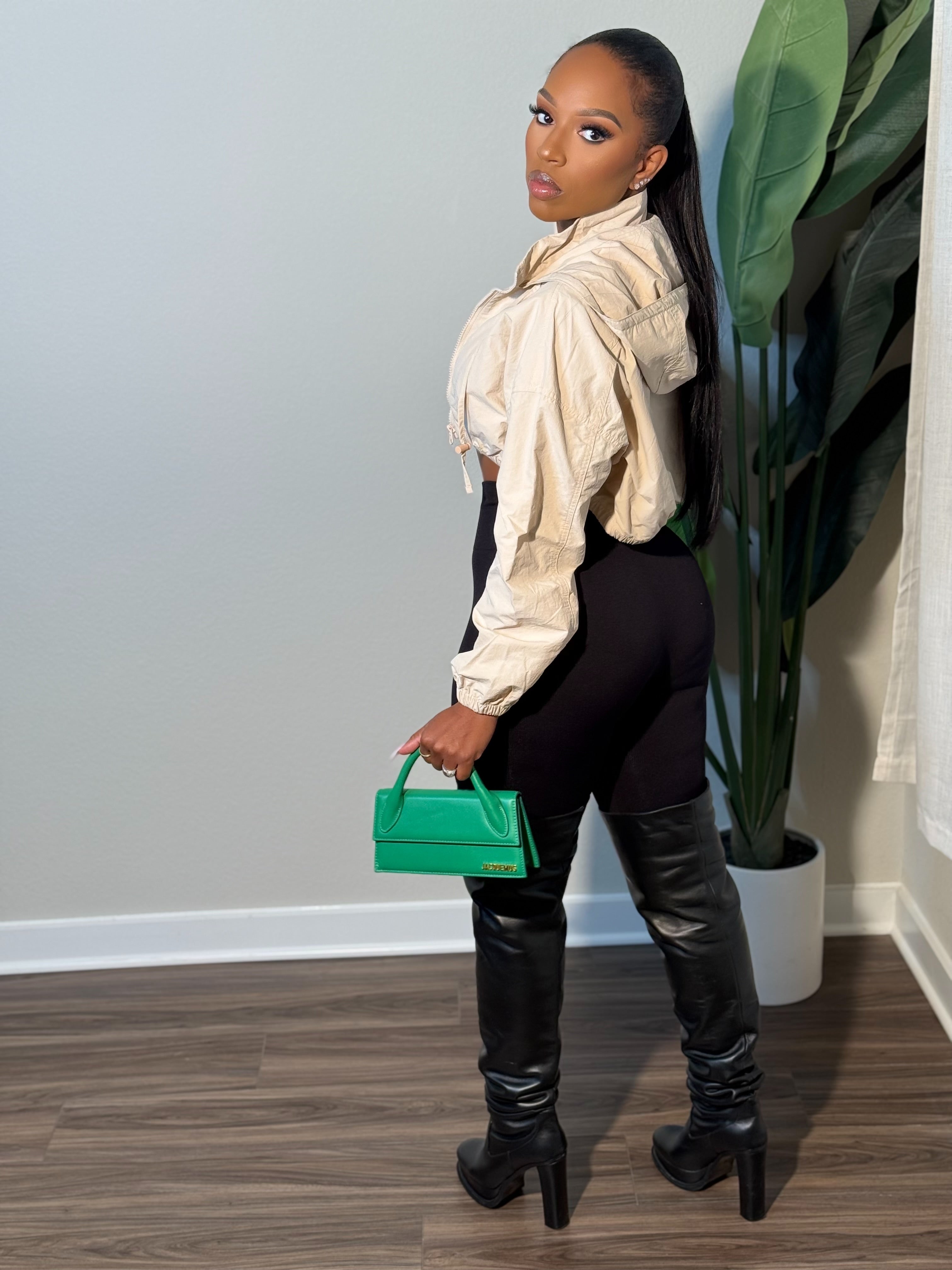 Hoodie Cropped Jacket (Sand)