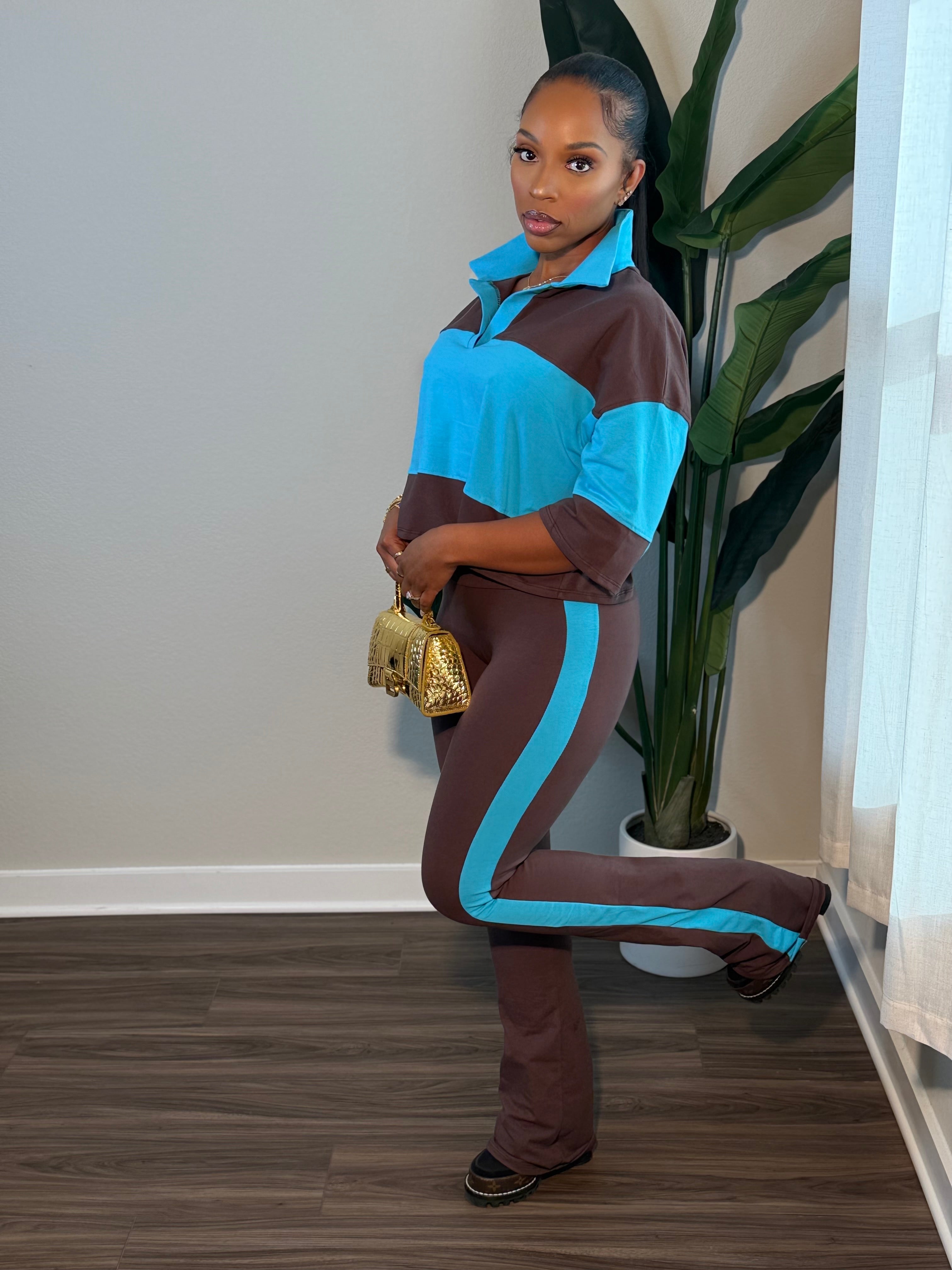 Drew Set (DARK BROWN/AQUA)