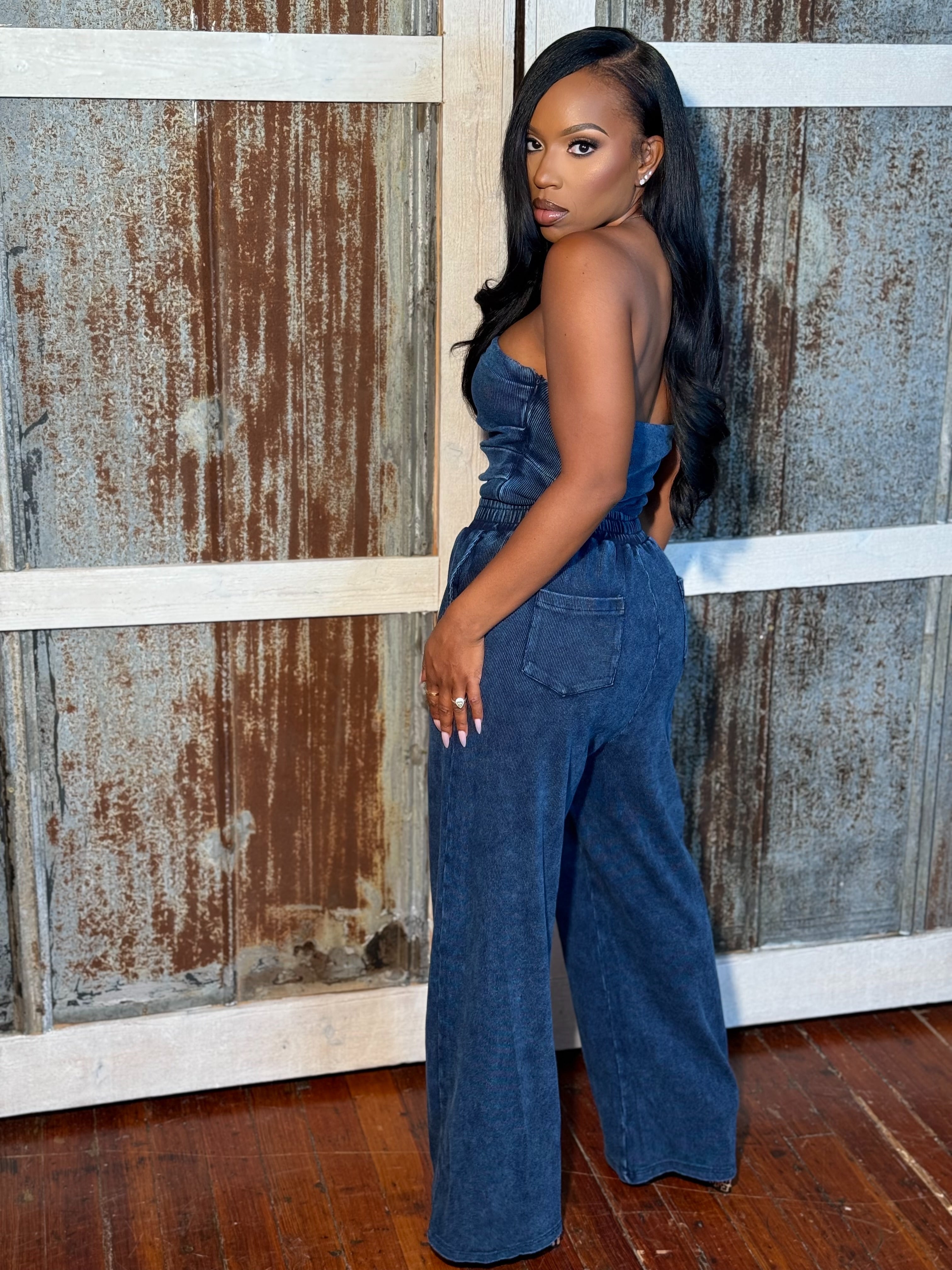 Nyx Set Mineral Wash Top And Matching Pants Set (Blue)