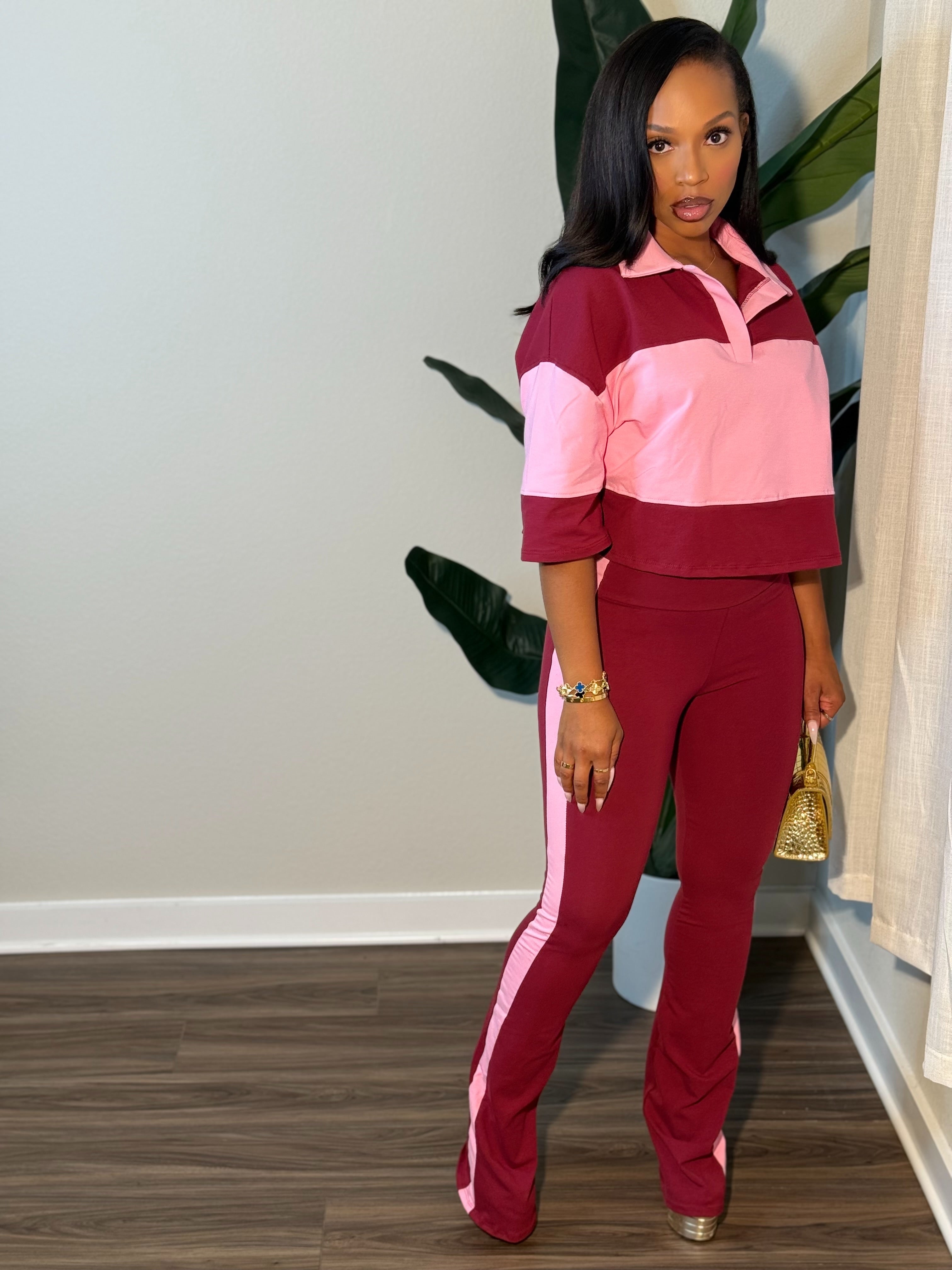 Drew Set (MAROON/LT PINK)
