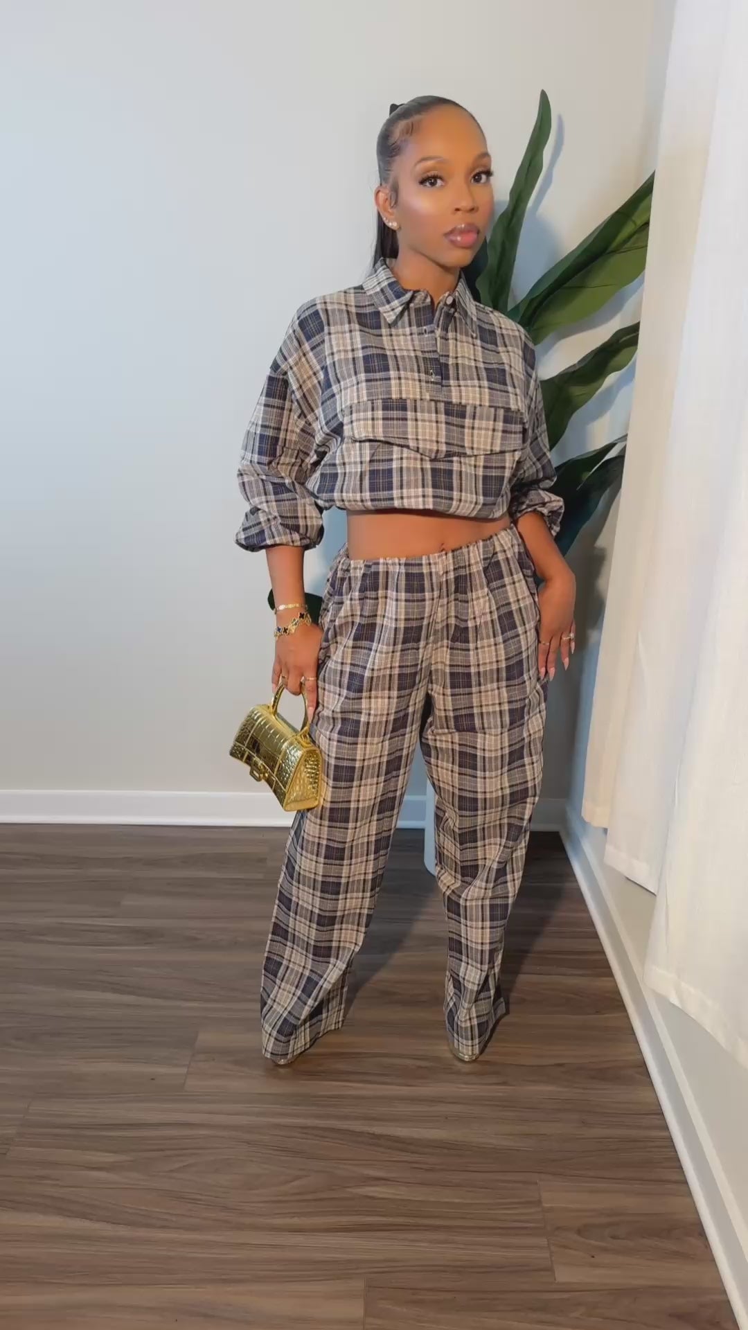 Nuri Plaid Set (Navy)