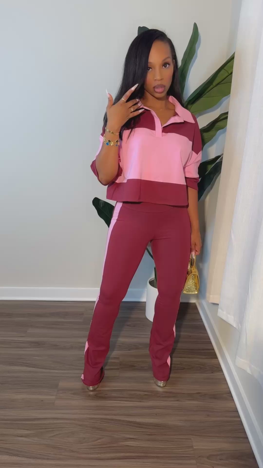 Drew Set (MAROON/LT PINK)